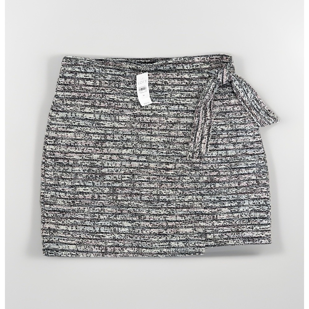 Ann Taylor LOFT TWEED Elastic Waist Pull-On Faux Wrap Mini Skirt Size Medium